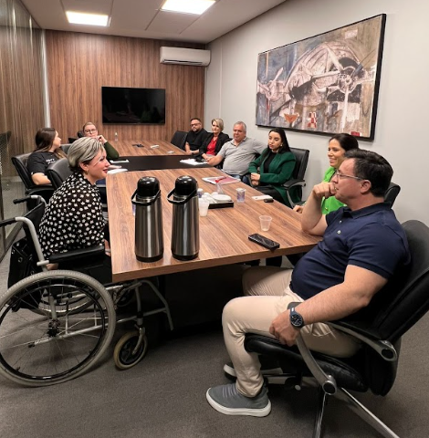 Silvana em reunião institucional com parceiros ao redor da mesa